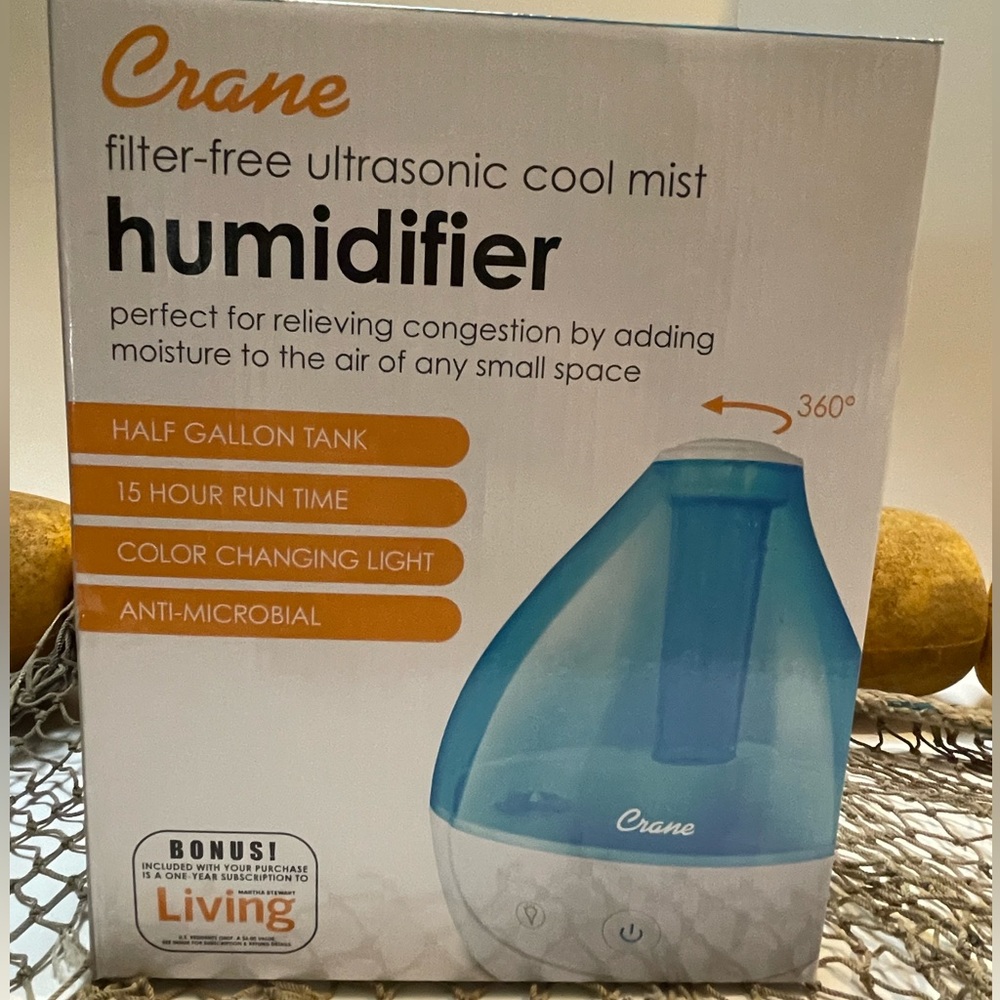 NIB Crane Filter |Free Ultrasonic Cool Mist Humidifier 1/2 gal tank Run 15 hours